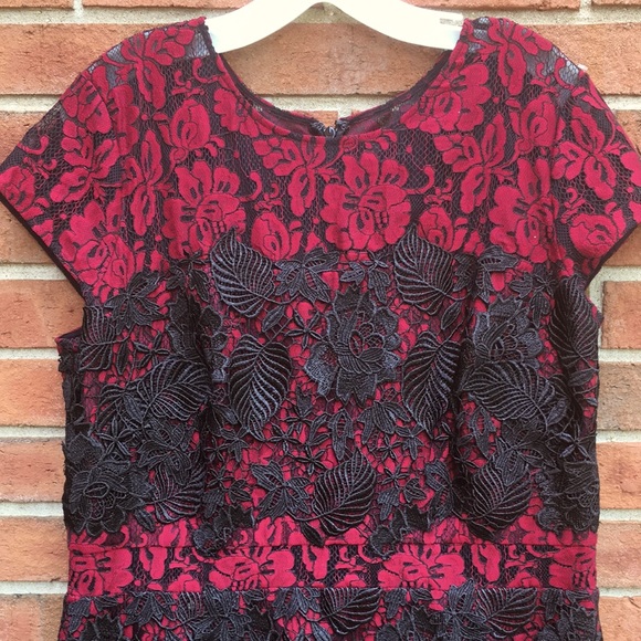 🆕 Monique Lhuillier Black & Red Lace Cocktail Dress size 16 - Picture 2 of 16